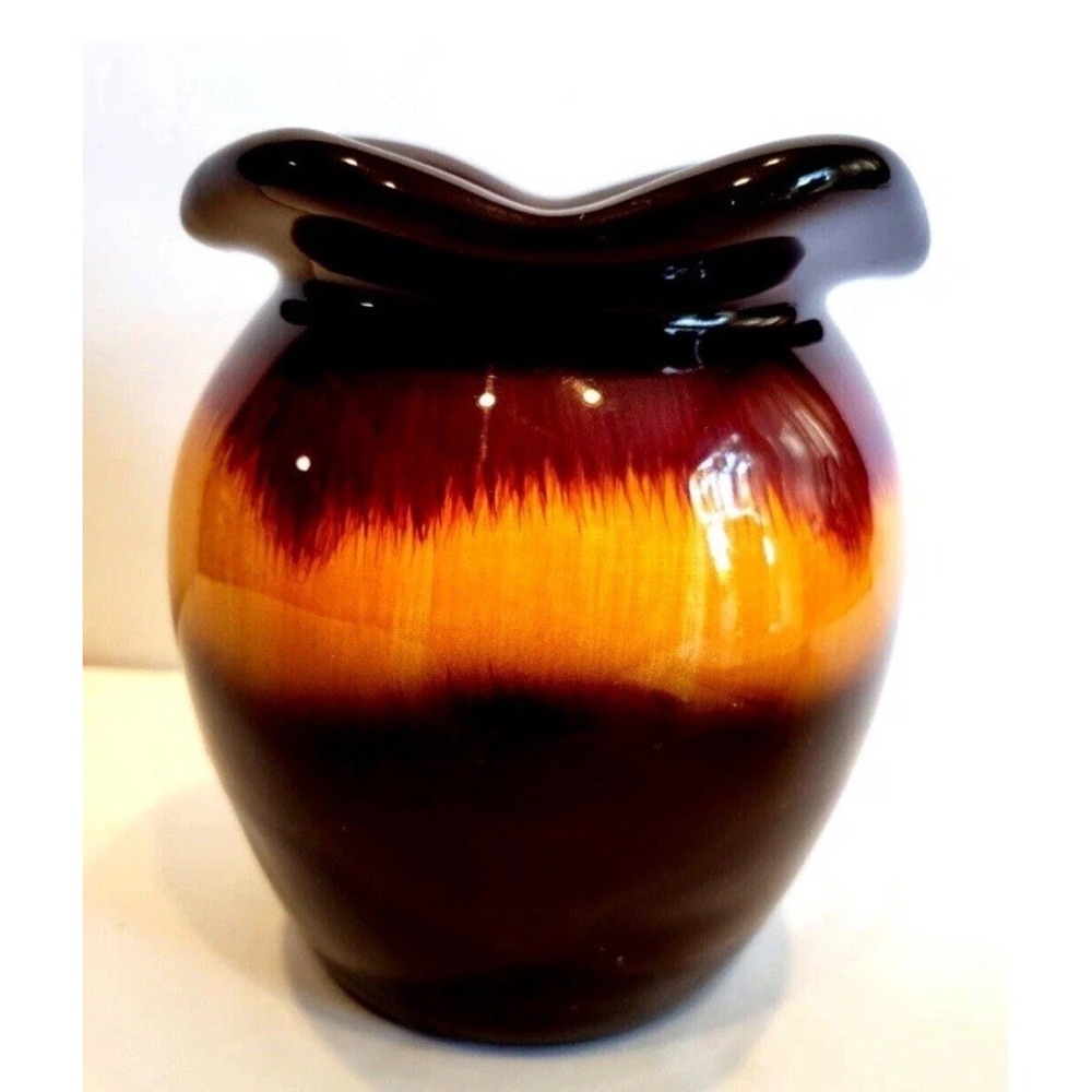 VTG Teleflora Vase Ombre Brown Yellow Orange Gloss Honey Pot Shape Charming MCM